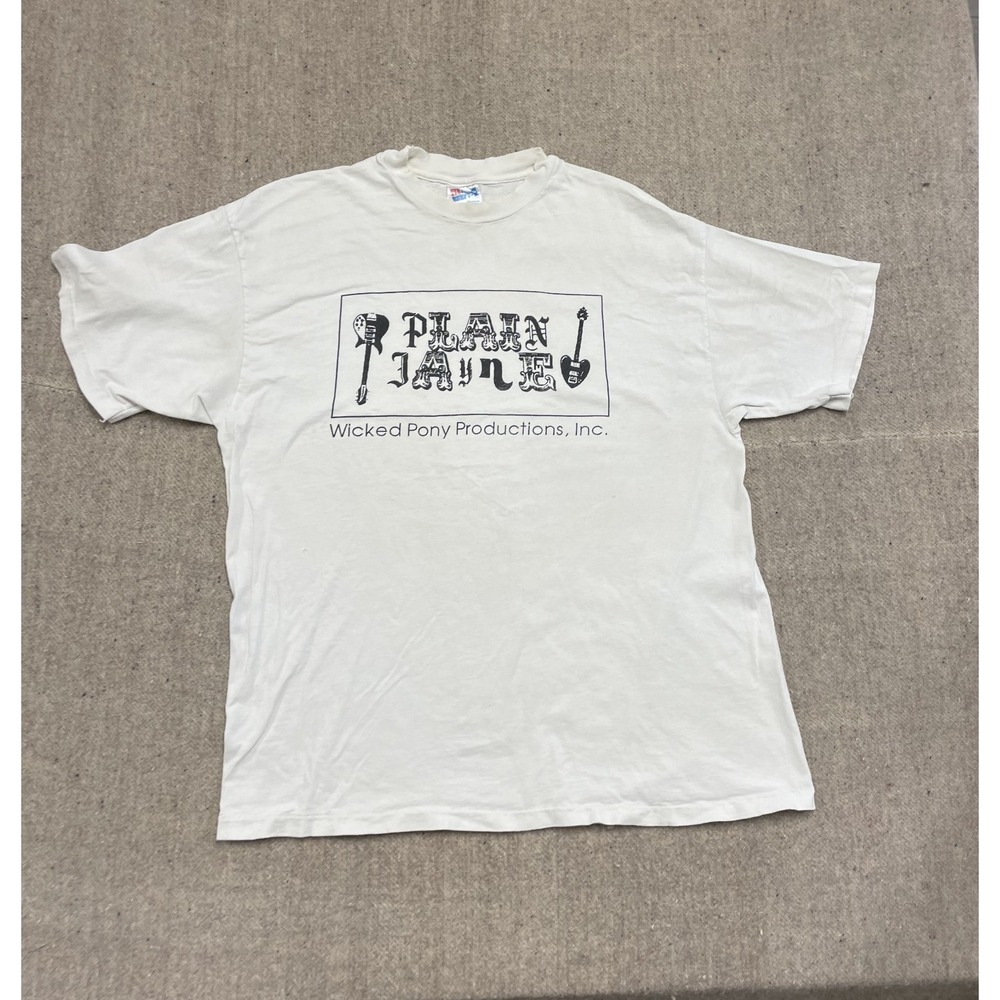 vintage plain jayne shirt mens xl white‎ 1990s wicked pony band music USA
